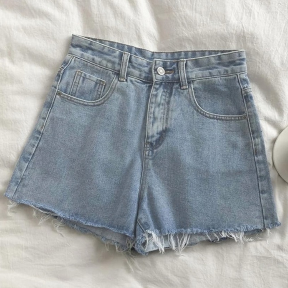 Forever 21 Blue Jean Shorts High-Waisted Frayed Hem
